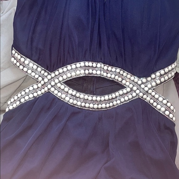 Juniors Navy Blue Pearl beaded belt Flowy dress - Picture 3 of 5